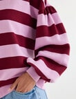 Zest Stripe Puff Sleeve Sweatshirt, Pink product photo View 06 S