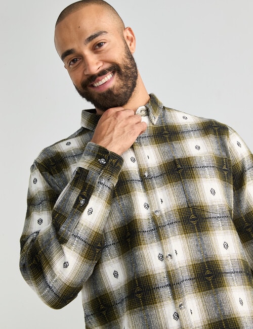 Gasoline Rider Check Long Sleeve Shirt, Khaki product photo