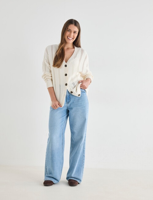 Zest Cotton Pointelle Cardigan, Cream product photo View 03 L