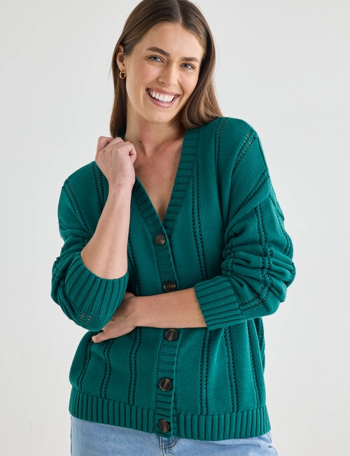 Zest Cotton Pointelle Cardigan, Evergreen product photo