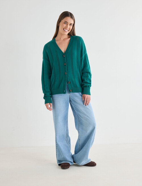 Zest Cotton Pointelle Cardigan, Evergreen product photo View 03 L