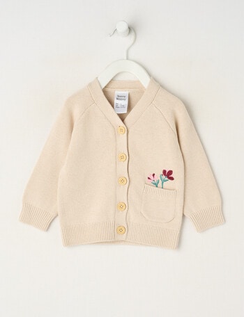 Teeny Weeny Swan Song V-Neck Knit Flower Cardigan, Beige product photo