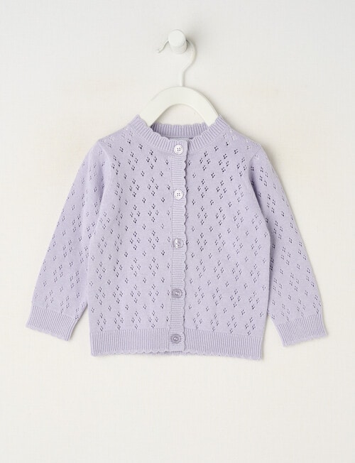 Teeny Weeny Swan Song Crew Pointelle Knit Cardigan, Lilac product photo