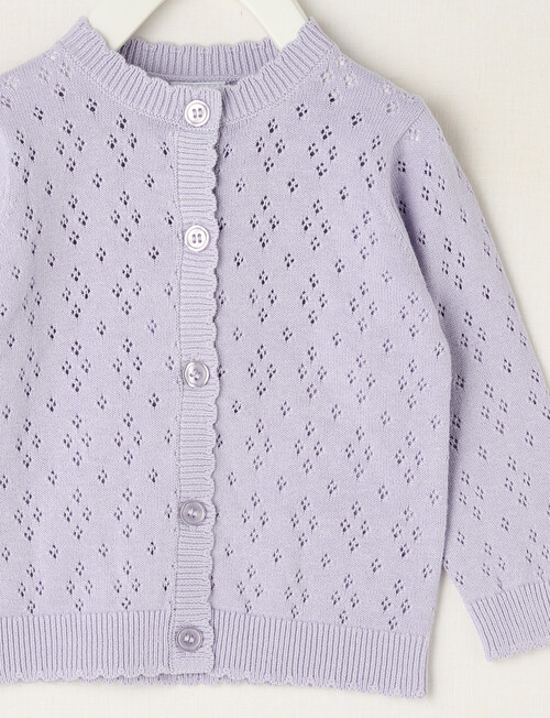 Teeny Weeny Swan Song Crew Pointelle Knit Cardigan, Lilac product photo View 02 L