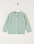 Teeny Weeny Swan Song Crew Pointelle Knit Cardigan, Green product photo