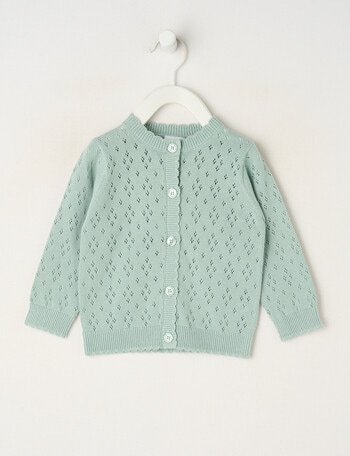 Teeny Weeny Swan Song Crew Pointelle Knit Cardigan, Green product photo