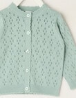 Teeny Weeny Swan Song Crew Pointelle Knit Cardigan, Green product photo View 02 S
