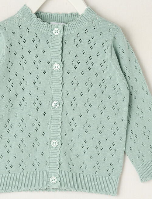 Teeny Weeny Swan Song Crew Pointelle Knit Cardigan, Green product photo View 02 L