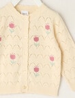 Teeny Weeny Swan Song Crew Knit Pointelle Floral Cardigan, Cream product photo View 02 S