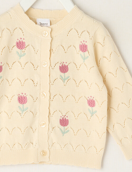 Teeny Weeny Swan Song Crew Knit Pointelle Floral Cardigan, Cream product photo View 02 L