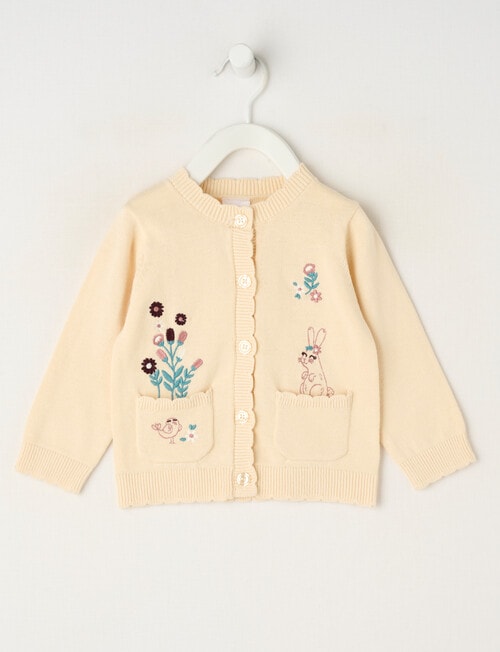 Teeny Weeny Swan Song Crew Knit Bunny Cardigan, Cream product photo