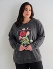 Denim Republic Curve Fleurs Print Crew Sweater, Acid Black product photo