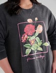 Denim Republic Curve Fleurs Print Crew Sweater, Acid Black product photo View 04 S