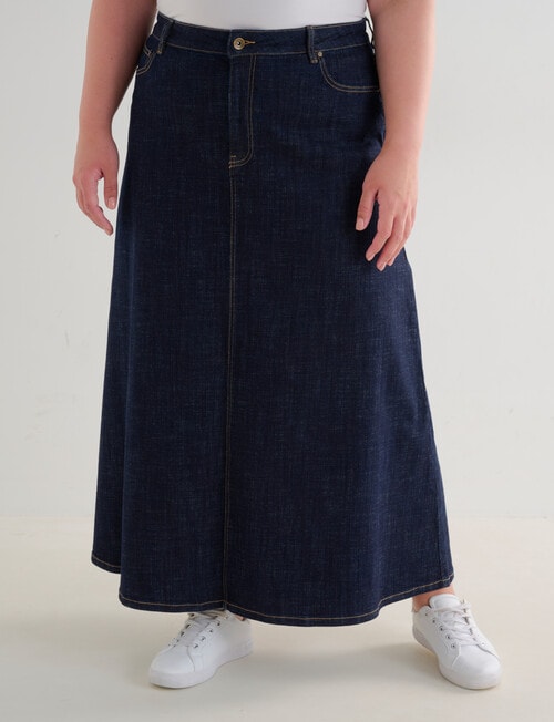 Denim Republic Curve A-Line Denim Maxi Skirt, Rinse Wash product photo