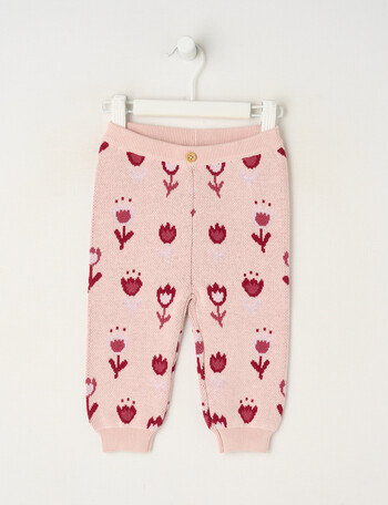 Teeny Weeny Swan Song Knit Flowers Legging, Pink product photo