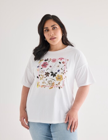 Denim Republic Curve Wild Flower Print Tee, White product photo