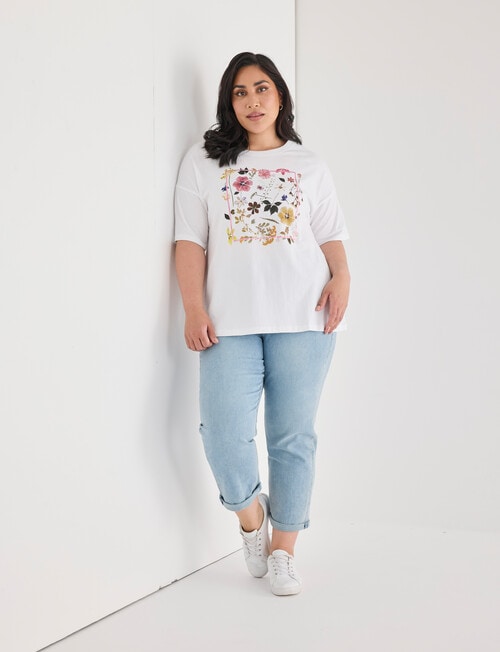 Denim Republic Curve Wild Flower Print Tee, White product photo View 03 L