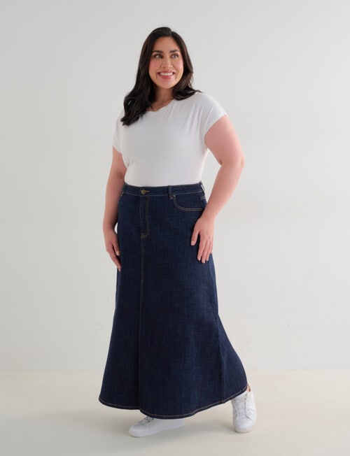 Denim Republic Curve A-Line Denim Maxi Skirt, Rinse Wash product photo View 03 L