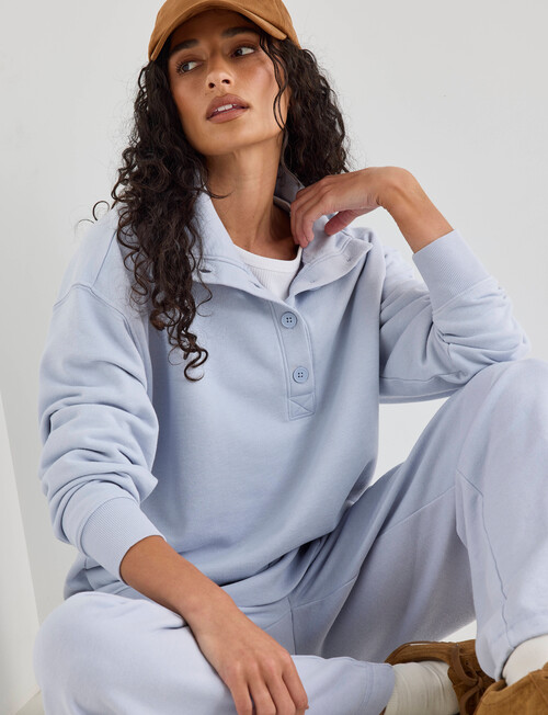 Zest Lounge Loop Back 1/4 Button Sweater, Grey Dawn product photo