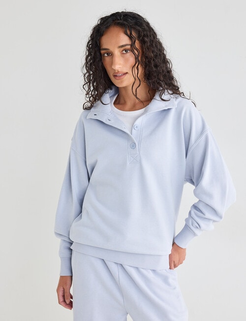 Zest Lounge Loop Back 1/4 Button Sweater, Grey Dawn product photo View 04 L