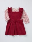 Teeny Weeny Swan Song Cord Pinny & Long-Sleeve Floral Tee Set, 2-Piece, Red & Pink product photo