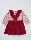 Teeny Weeny Swan Song Cord Pinny & Long-Sleeve Floral Tee Set, 2-Piece, Red & Pink product photo View 02 S