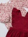 Teeny Weeny Swan Song Cord Pinny & Long-Sleeve Floral Tee Set, 2-Piece, Red & Pink product photo View 04 S