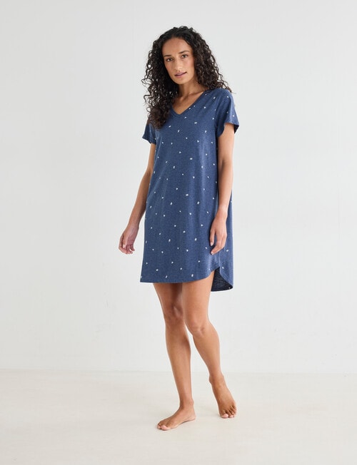 Zest Sleep T-Shirt Nightie, Navy Marle Leaf, 8-22 product photo View 03 L