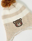 Teeny Weeny Knit Pompom Stripe Bear Beanie, Oat Fleck product photo View 02 S