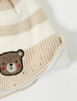 Teeny Weeny Knit Pompom Stripe Bear Beanie, Oat Fleck product photo View 03 S