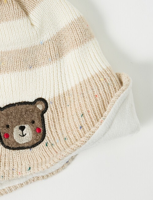 Teeny Weeny Knit Pompom Stripe Bear Beanie, Oat Fleck product photo View 03 L