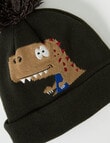 Teeny Weeny Knit Pompom Dino Beanie, Forrest Green product photo View 02 S