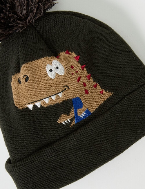 Teeny Weeny Knit Pompom Dino Beanie, Forrest Green product photo View 02 L