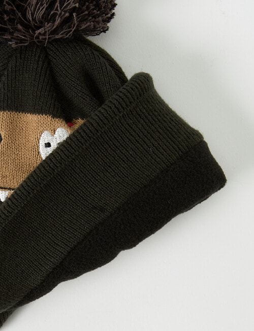 Teeny Weeny Knit Pompom Dino Beanie, Forrest Green product photo View 03 L