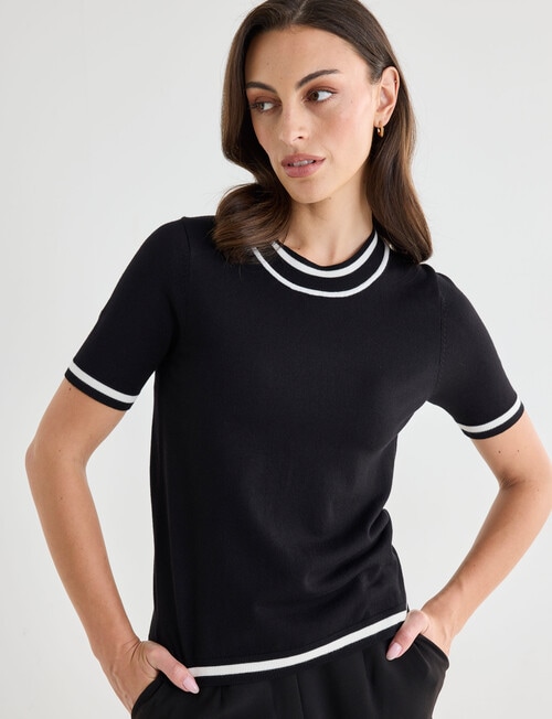 Oliver Black Mock Neck Tipped Jumper, Black & Ivory product photo View 04 L