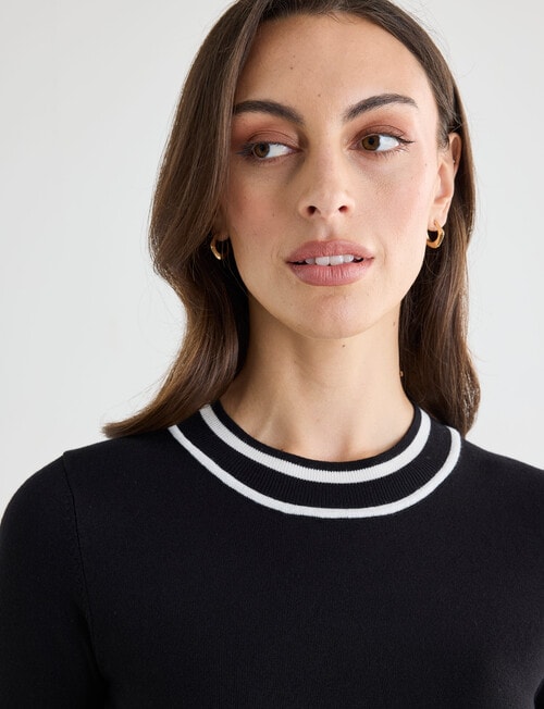 Oliver Black Mock Neck Tipped Jumper, Black & Ivory product photo View 05 L