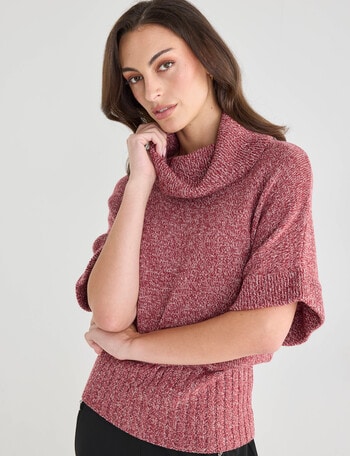 Oliver Black Roll Neck Slouch 2 Tone Top, Burgundy product photo