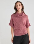 Oliver Black Roll Neck Slouch 2 Tone Top, Burgundy product photo View 04 S