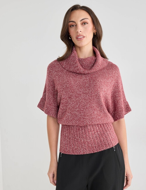Oliver Black Roll Neck Slouch 2 Tone Top, Burgundy product photo View 04 L