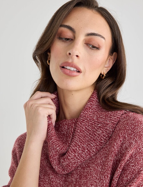 Oliver Black Roll Neck Slouch 2 Tone Top, Burgundy product photo View 05 L