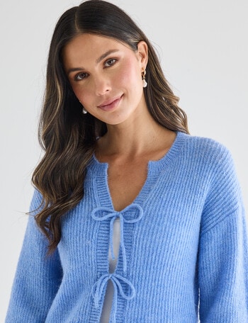 Whistle Long Sleeve Tie Front Jumper, Marina Blue product photo
