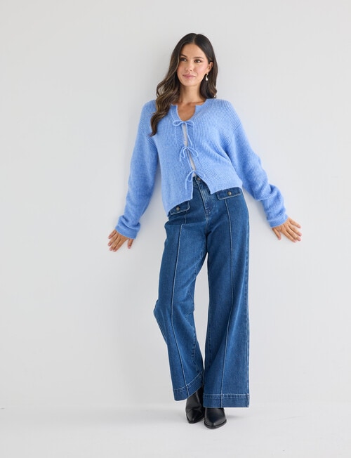 Whistle Long Sleeve Tie Front Jumper, Marina Blue product photo View 03 L