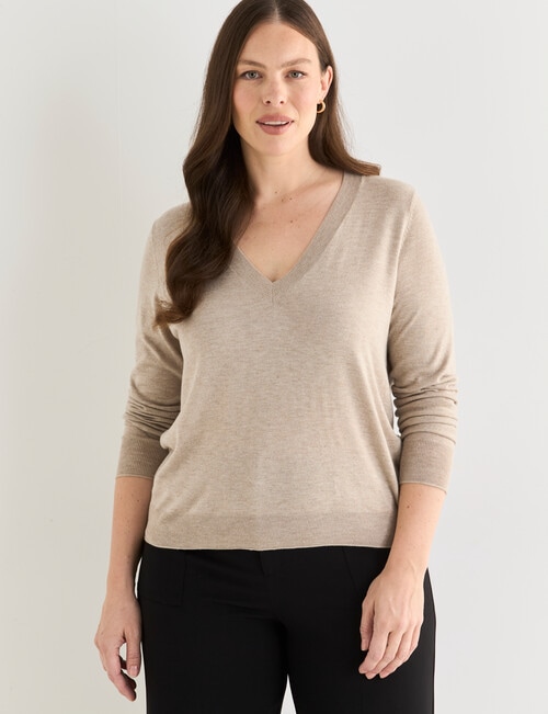 Whistle Lightweight V-Neck Jumper, Oat product photo View 12 L