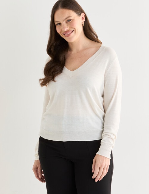 Whistle Lightweight V-Neck Jumper, Winter White product photo View 12 L