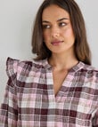 Zest V Neck Long Sleeved Blouse, Pink Check product photo
