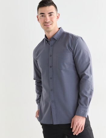 Laidlaw + Leeds Oxford Long Sleeve Shirt, Charcoal product photo