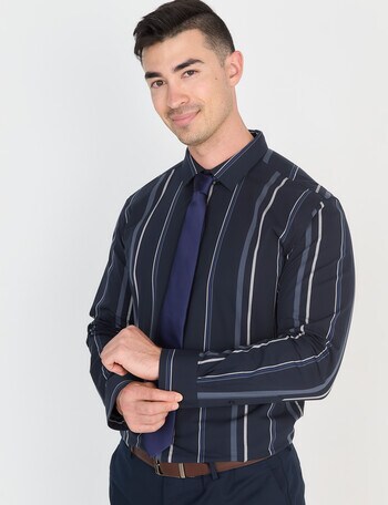 Laidlaw + Leeds Stripe Long Sleeve Shirt, Navy product photo