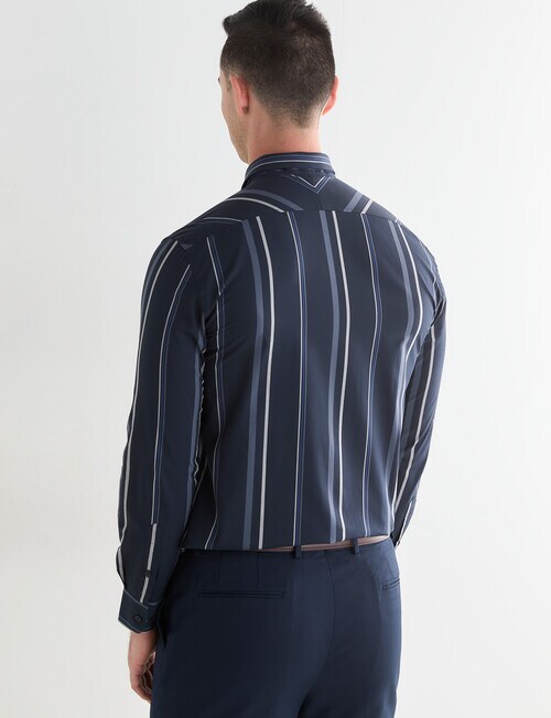 Laidlaw + Leeds Stripe Long Sleeve Shirt, Navy product photo View 02 L
