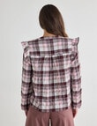 Zest V Neck Long Sleeved Blouse, Pink Check product photo View 02 S