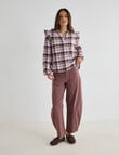 Zest V Neck Long Sleeved Blouse, Pink Check product photo View 03 S